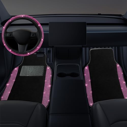 Bling Car Floor Mats Full Set and Steering Wheel Cover