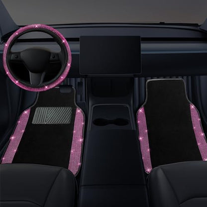 Bling Car Floor Mats Full Set and Steering Wheel Cover