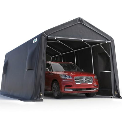 10X20 ft Carport Heavy Duty Outdoor Patio Portable Canopy Storage Shelter Shed with 2 Rolled up Zipper Doors & Vents for Snowmobile Garden Tools