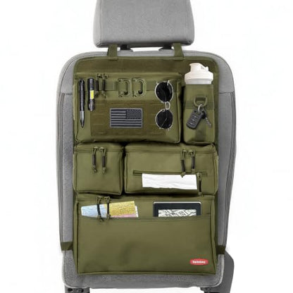 Tactical Seat Back Organizer Heavy Duty MOLLE Panel Organizer with Multiple Pockets & Hook Loop Panel for Road Trip Essentials