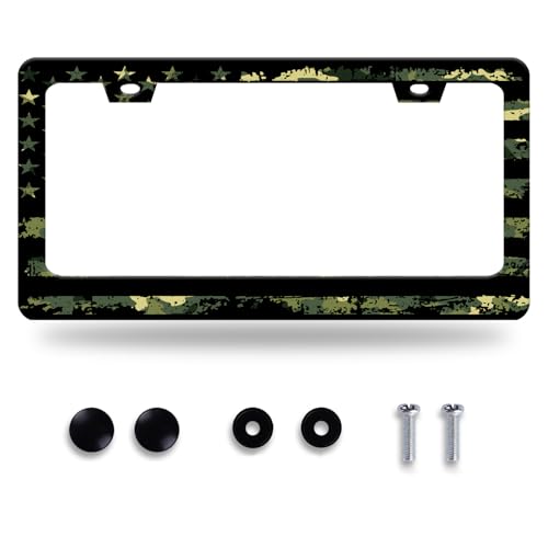 Camo American Flag License Plate Frame Stainless Steel Accessory 12.3x6.3In
