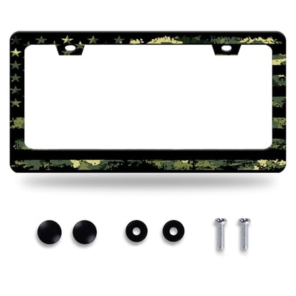 Camo American Flag License Plate Frame Stainless Steel Accessory 12.3x6.3In