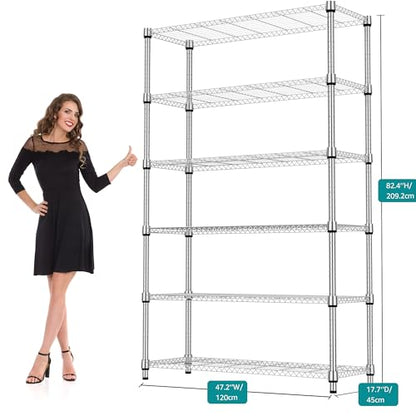 2100LBS 47.2" W 6 Tiers Shelf Storage Shelves Metal Shelving Unit Heavy Duty Garage Shelving Adjustable Wire Shelves for Pantry