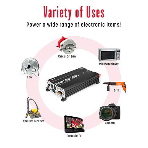 EL3808 Pure Line Power Inverter 2000 Watt DC 12V to 110V AC Car Pure Sine Wave Power Inverter for Home RV Camping Van Life Off Grid ETL Certified