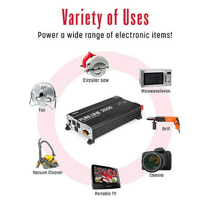 EL3808 Pure Line Power Inverter 2000 Watt DC 12V to 110V AC Car Pure Sine Wave Power Inverter for Home RV Camping Van Life Off Grid ETL Certified