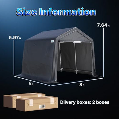 8x8 ft Storage Shelter Garage Tent with 2 Roll up Doors & Vents Outdoor Portable Carport for Motorcycle ATV Anti