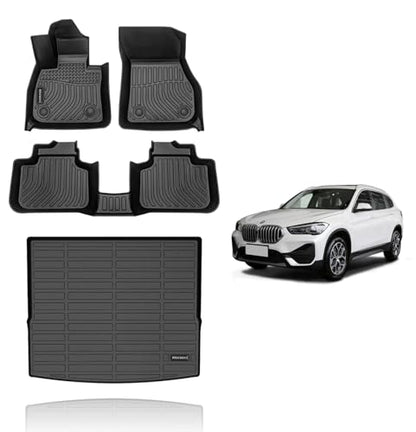 Floor Mats & Cargo Liner Custom for 2022 2021 2020 2019 2018 2017 2016 BMW X1 Car Mats Automotive Cargo Mat Floor Liners Trunk Mat X1 All Weather Floor Mats Trunk Liner Black