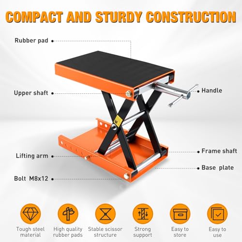 Motorcycle Lift Jack 1100 LBS Scissor Jacks Stand Lift with Wide Deck Safety Pin Handle 3.4"