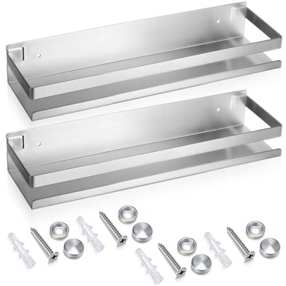 2 Pieces Stainless Steel Shelf Bathroom Shower Floating Shelves Wall Mounted Shower Caddy Basket Shelf Storage Organizer Shelves for Bathroom (2 Count)