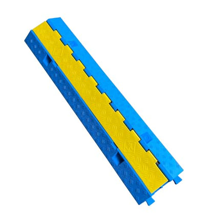 1 Pack Blue Rubber Cable Ramp Hose Cable Protector Ramp 2 Channel 22000Lbs Load Capacity Traffic Speed Bump Wires Power Lines Extension Cord Cover for Indoor Outdoor