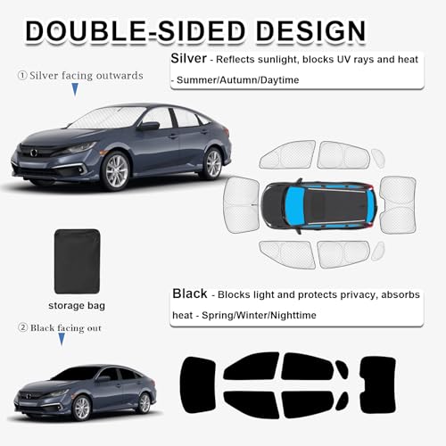 8pcs Thicken Full Sun Shades for Honda Civic Sedan 2016 (8 Count)