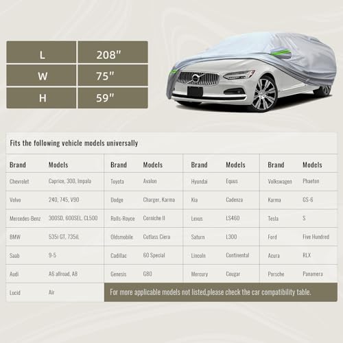 6 Layers Full Car Cover Universal Premium Shell Zipper Design Waterproof All Weather Weatherproof UV Sun Protection Snow Dust Storm Resistant Outdoor with Straps
