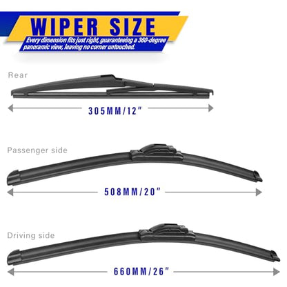 3 Wipers Fits Toyota Sienna 2021