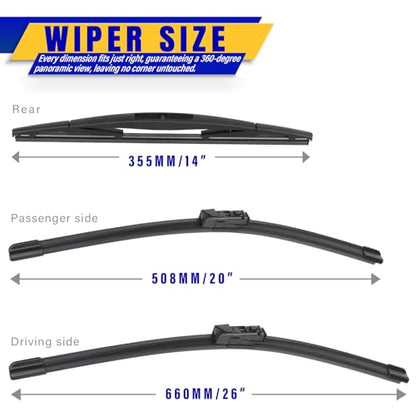 3 Wipers Fits Subaru Ascent 2019