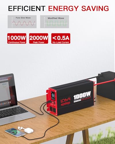 1000 Watts Pure Sine Wave Power Inverter 12V DC to 110V 120V AC Converter for Home RV Off Grid Truck Solar System Inverters with Type