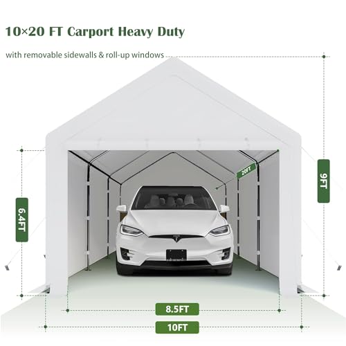 10x20ft Heavy Duty Carport with Removable Sidewalls