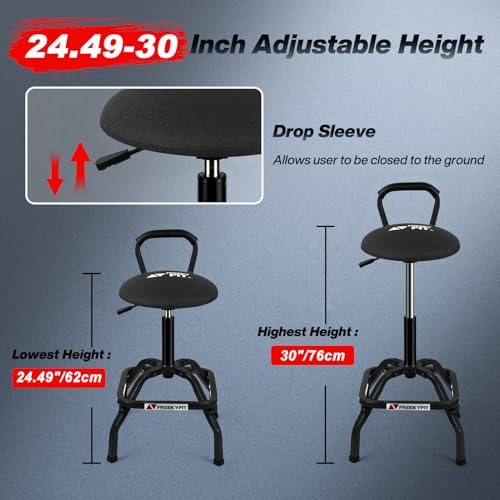Garage Stool Adjustable Height Swivel Work Mechanic Shop Stool with Backrest