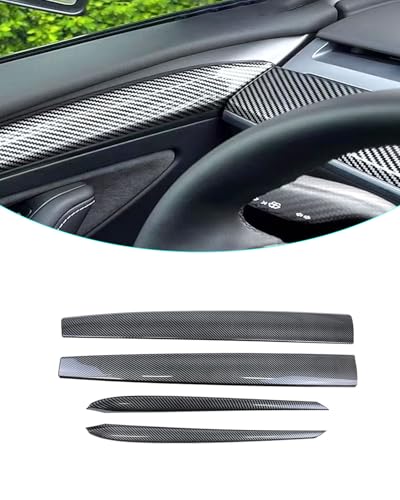 Glossy Carbon Fiber Pattern Dashboard Cover and Front Door Cover Compatible with Tesla Model 3（2021