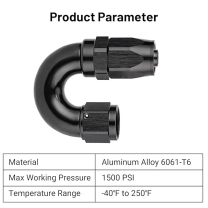 8AN 180 Degree One Piece Full Flow Hose End Fitting Swivel for CPE Braided Hose