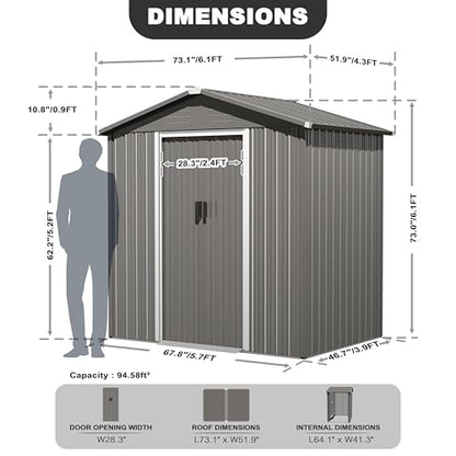 6 x 4 FT Outdoor Storage Shed with Sliding Doors