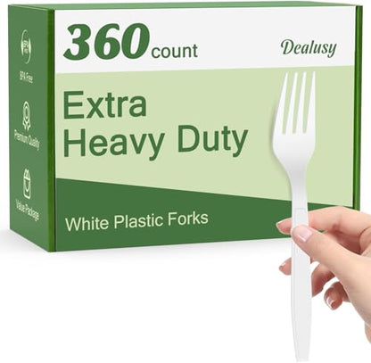 360 Count Extra Heavy Duty White Plastic Forks Disposable