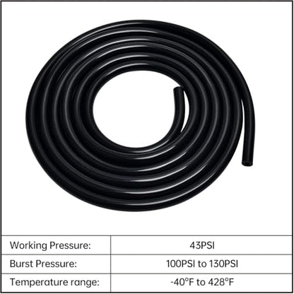 5/32 1/4 5/16 1/2 Silicone Vacuum Hose Line Kit 5FT, Black