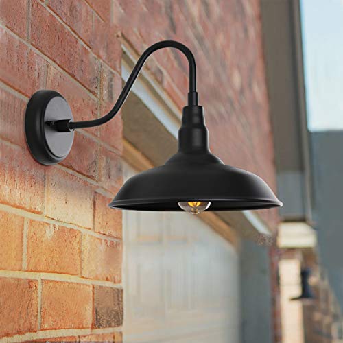 Black Gooseneck Barn Light for Farmhouse 10 Inch Dome Exterior Lights Fixture with Wall Mount