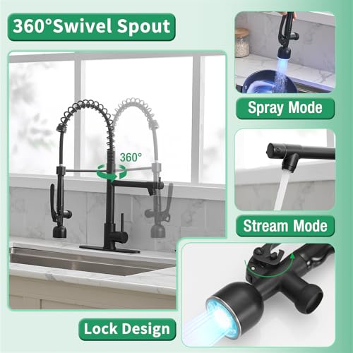 LED Commercial Kitchen Faucets with Pull Down Sprayer Matte Black