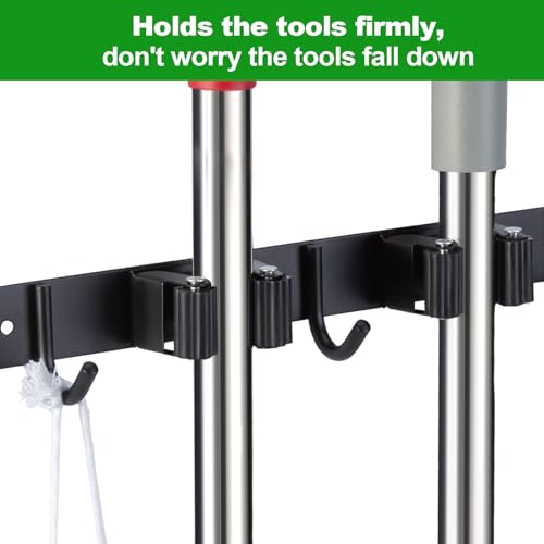 2 Racks and 3 Hooks Mop and Broom Holder Wall Mount