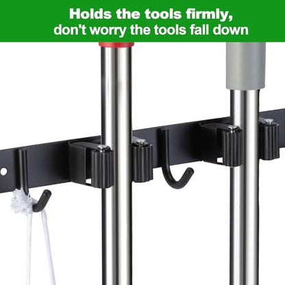 2 Racks and 3 Hooks Mop and Broom Holder Wall Mount