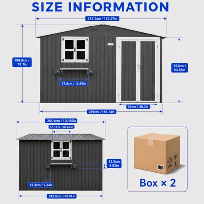 10x8 FT Outdoor Storage Shed with 2 Clear Windows