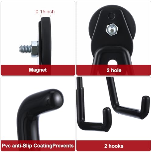 6 Pcs Large Magnetic Hooks Heavy Duty Garage Magnet Hooks Strong Storage Utility Magnetic Hangers with Anti Slip Rubber Coating for Indoor and Outdoor Hanging (6 Count)