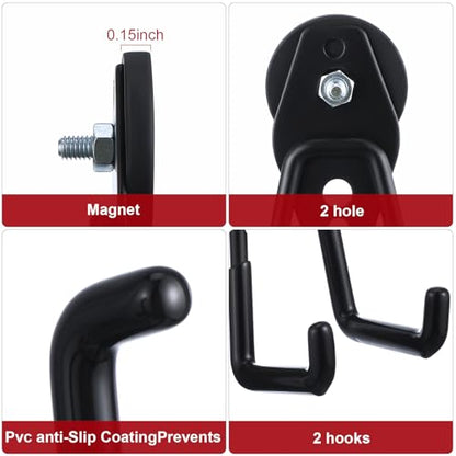 6 Pcs Large Magnetic Hooks Heavy Duty Garage Magnet Hooks Strong Storage Utility Magnetic Hangers with Anti Slip Rubber Coating for Indoor and Outdoor Hanging (6 Count)