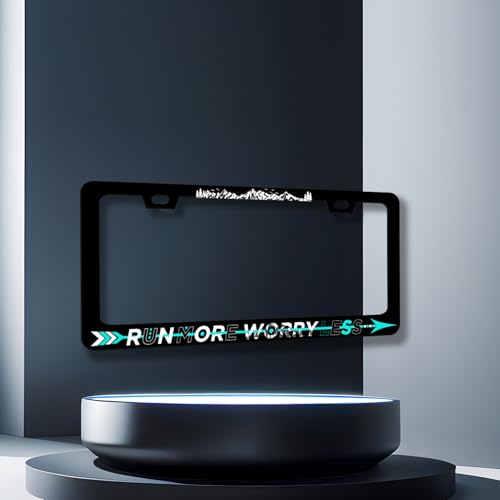 Run More Worry Less License Plate Frame StainlessSteel Funny License Holder