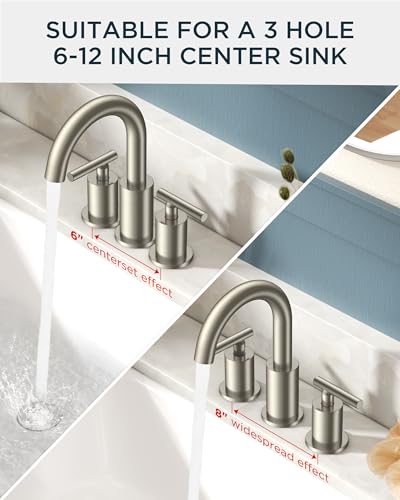 Widespread Brushed Nickel Bathroom Faucet 3 Hole Commercial Faucet