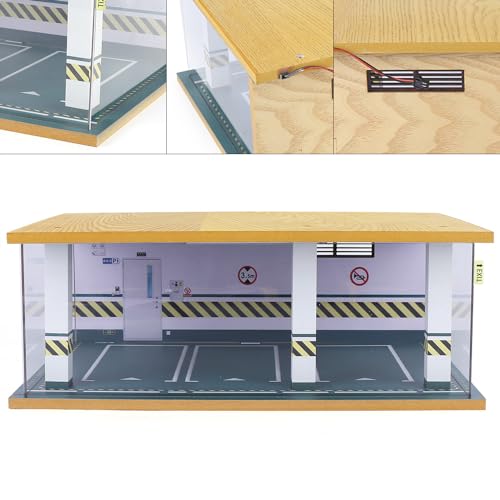 1 24 Parking Garage Model Car Garage Display Case with Clear Acrylic Cover and LED Lighting Toy Car Storage Tabletop Showcase for Boy Kids Home Toy Stores