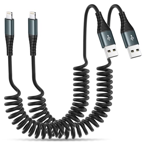 Coiled Lightning Cable 3FT 2 Pack MFi Certified Car iPhone Charger Cable (2 Count)