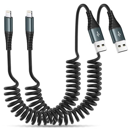 Coiled Lightning Cable 3FT 2 Pack MFi Certified Car iPhone Charger Cable (2 Count)