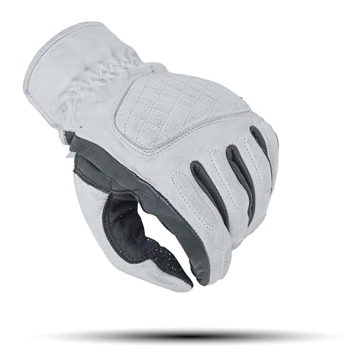 Leather Motorcycle Gloves for Men with Soft Polyester Lining Bike Riding Gloves with Grip Patches on Palm and Accordion Panels on Fingers and Cuff