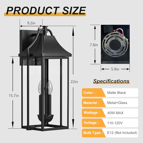 22IN Dusk to Dawn Outdoor Wall Sconce