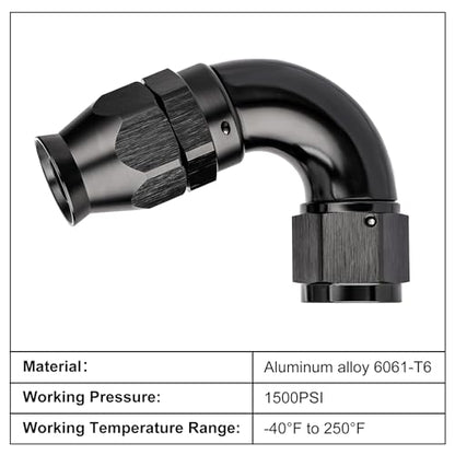 10AN 120 Degree PTFE One Piece Full Flow End Hose Fitting Aluminum Black