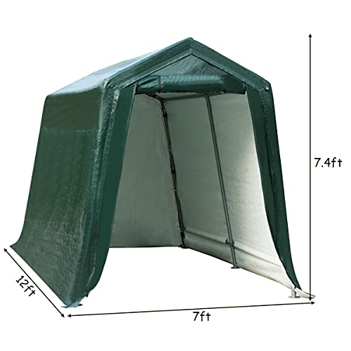 7 Ft x 12 Ft Outdoor Carport Patio Storage Shelter Metal Frame and Waterproof Ripstop Cover for Motorcycle and ATV Car