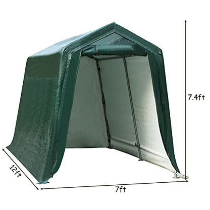 7 Ft x 12 Ft Outdoor Carport Patio Storage Shelter Metal Frame and Waterproof Ripstop Cover for Motorcycle and ATV Car