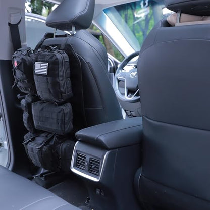 Universal Tactical Car Seat Back Organizer Bag Tactical Molle Vehicle Organizers Panel Vehicle Protector Organizers with 5 Detachable Pouches for Car Truck Ford Jeep