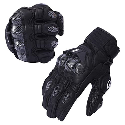 Mens Leather Motorbike Gloves KM046 Black M