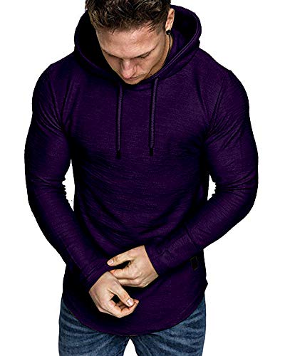 Mens Fashion Athletic Hoodies Sport Sweatshirt Solid Color Fleece Pullover Purple X