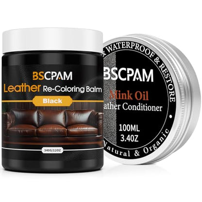 12oz Leather Recoloring Balm & 3.4oz Mink Oil Leather Conditioner kit