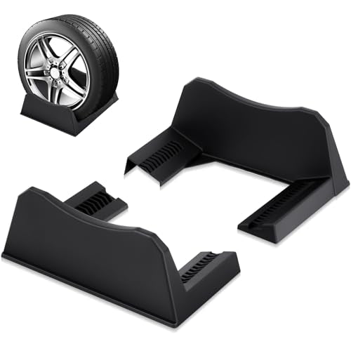 2 Pcs Car Tire Display Stand Wheel Display Rack Adjustable Width Rim Storage Wheel Rim Holder Tyre Stand Base Tire Tray Base for Exhibition Shop Garage Trade Show