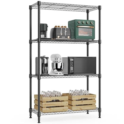 1000 lbs 4Tier Shelf Metal Storage Shelves Wire Rack Closet Organizers with Wheel for Garage Kitchen Bathroom Laundry Black 13.7" D x 23.6" W x 53.4" H (4 Count)