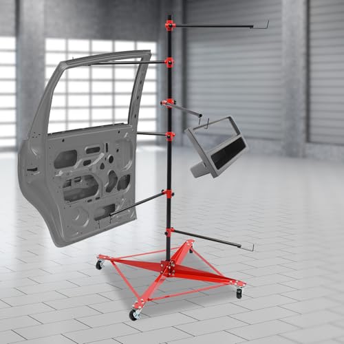 Panel Tree Stand for Painting Rotatable FreeStanding Panel Paint Holder with Wheels Adjustable Center Post for Hang Automotive Doors Fenders Bumpers